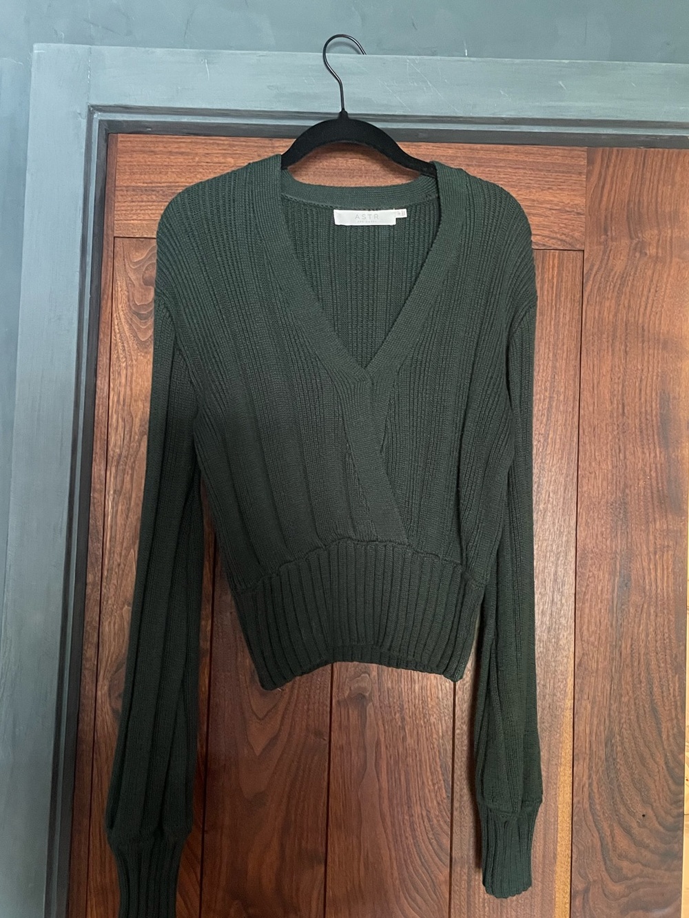 Astr Dark Green Ribbed V-Neck Sweater